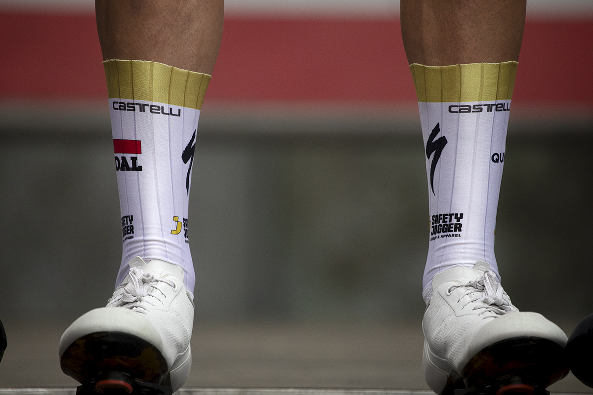 Coppa Bernocchi 2024 - A close up of Remco Evenepoel’s socks with a golden band round their tops