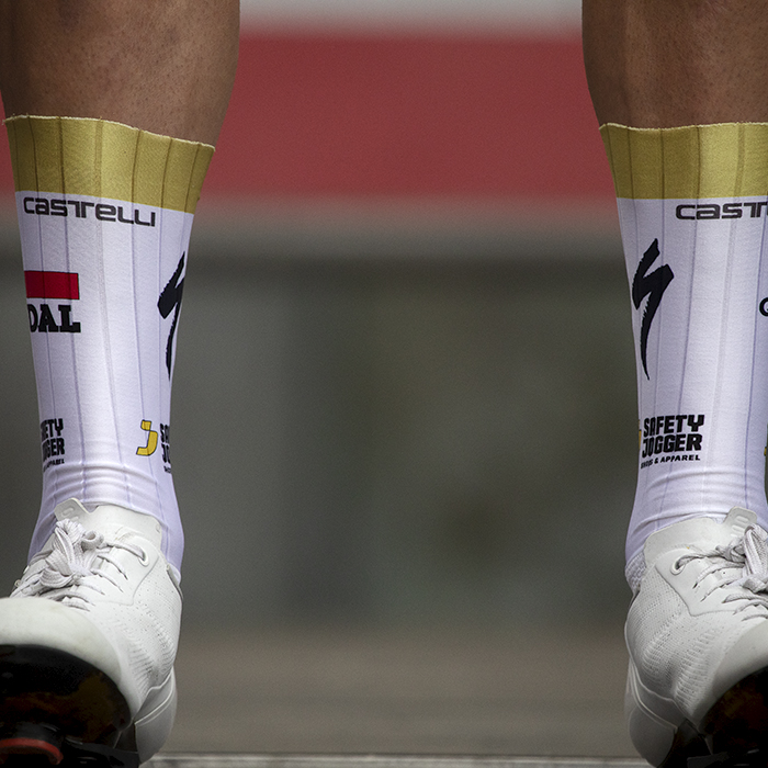 Coppa Bernocchi 2024 - A close up of Remco Evenepoel’s socks with a golden band round their tops