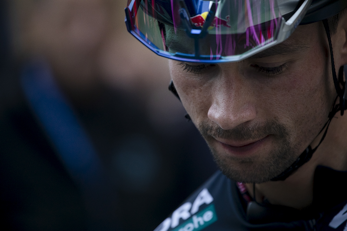 Coppa Bernocchi 2024 - Primož Roglič looks down with this sunglasses on his helmet