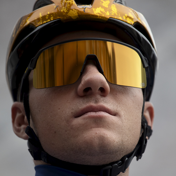 Coppa Bernocchi 2024 - Remco Evenepoel sports a golden helmet and glasses in recognition of his Olympic triumph at the team presentation
