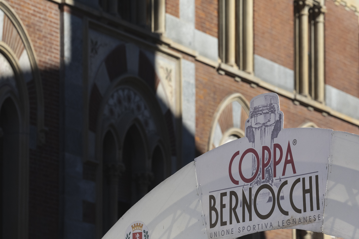 Coppa Bernocchi 2025 - The Coppa Bernocchi logo on the podium in Legnano