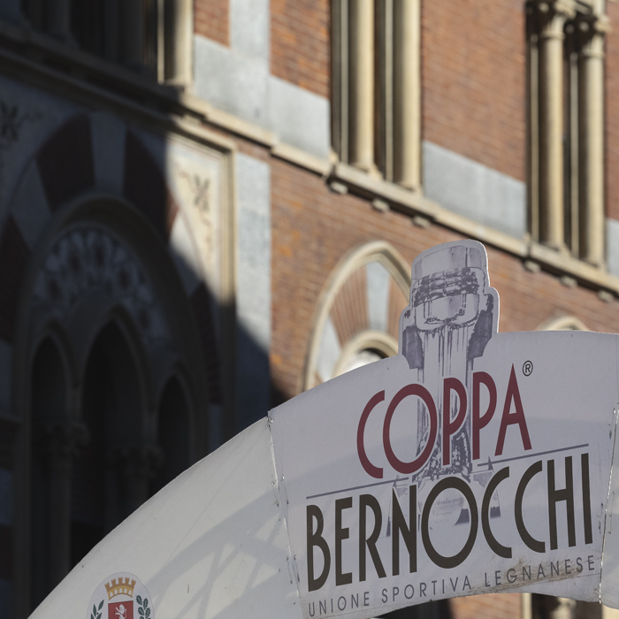 Coppa Bernocchi 2025 - The Coppa Bernocchi logo on the podium in Legnano