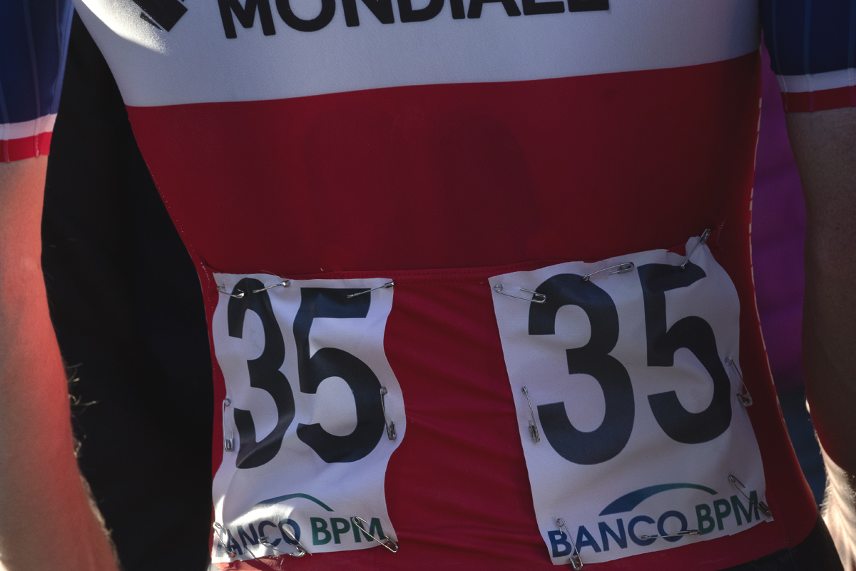 Coppa Bernocchi 2025 - A close up of the number of the back of Dorian Godon’s French Champion’s jersey