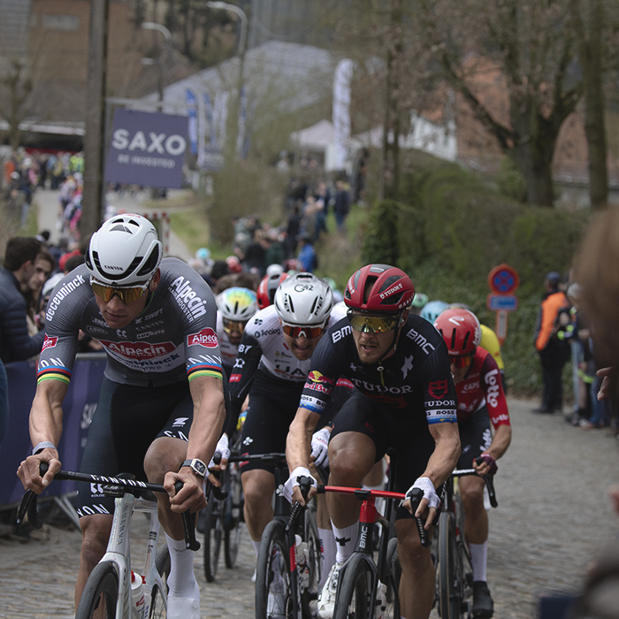 E3 Saxo Classic 2025 - Mathieu van der Poel leads a group of riders up the climb