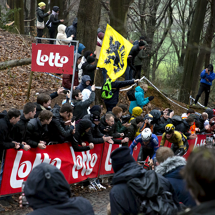 Gent - Wevelgem 2023 - Fans on the Kemmelberg are exuberant in their support of the riders