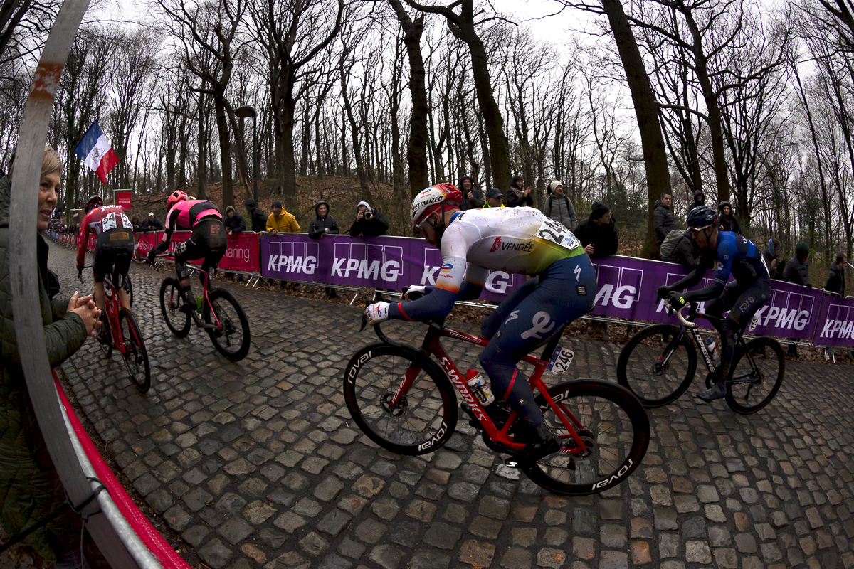 Gent - Wevelgem 2023 - Anthony Turgis of TotalEnergies climbs the Kemmelberg from the Ossuaire side of the hill