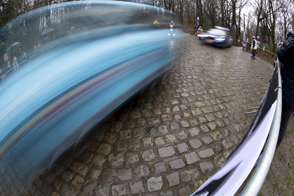 Gent - Wevelgem 2023 - A Belgium cycling car with motion blur