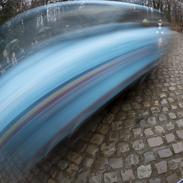 Gent - Wevelgem 2023 - A Belgium cycling car with motion blur