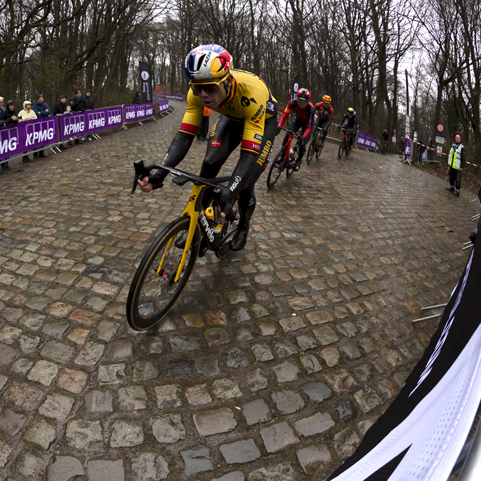 Gent - Wevelgem 2023 -Wout van Aert of Jumbo Visma descends Kemmelberg Ossuaire