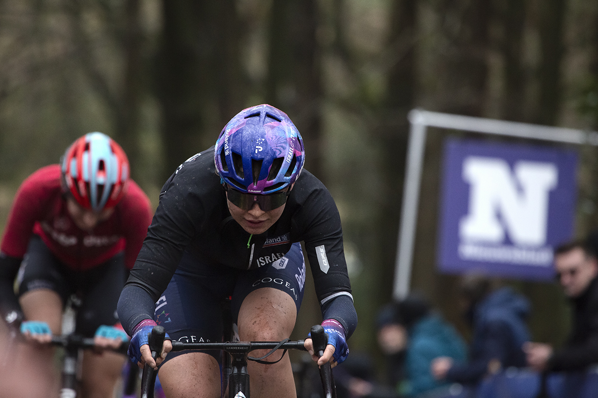 Gent - Wevelgem Vrouwen 2023 - Hannah Buch of Israel Premier Tech Roland ascends the cobbled climb of Kemmelberg Ossuaire