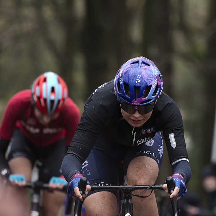 Gent - Wevelgem Vrouwen 2023 - Hannah Buch of Israel Premier Tech Roland ascends the cobbled climb of Kemmelberg Ossuaire