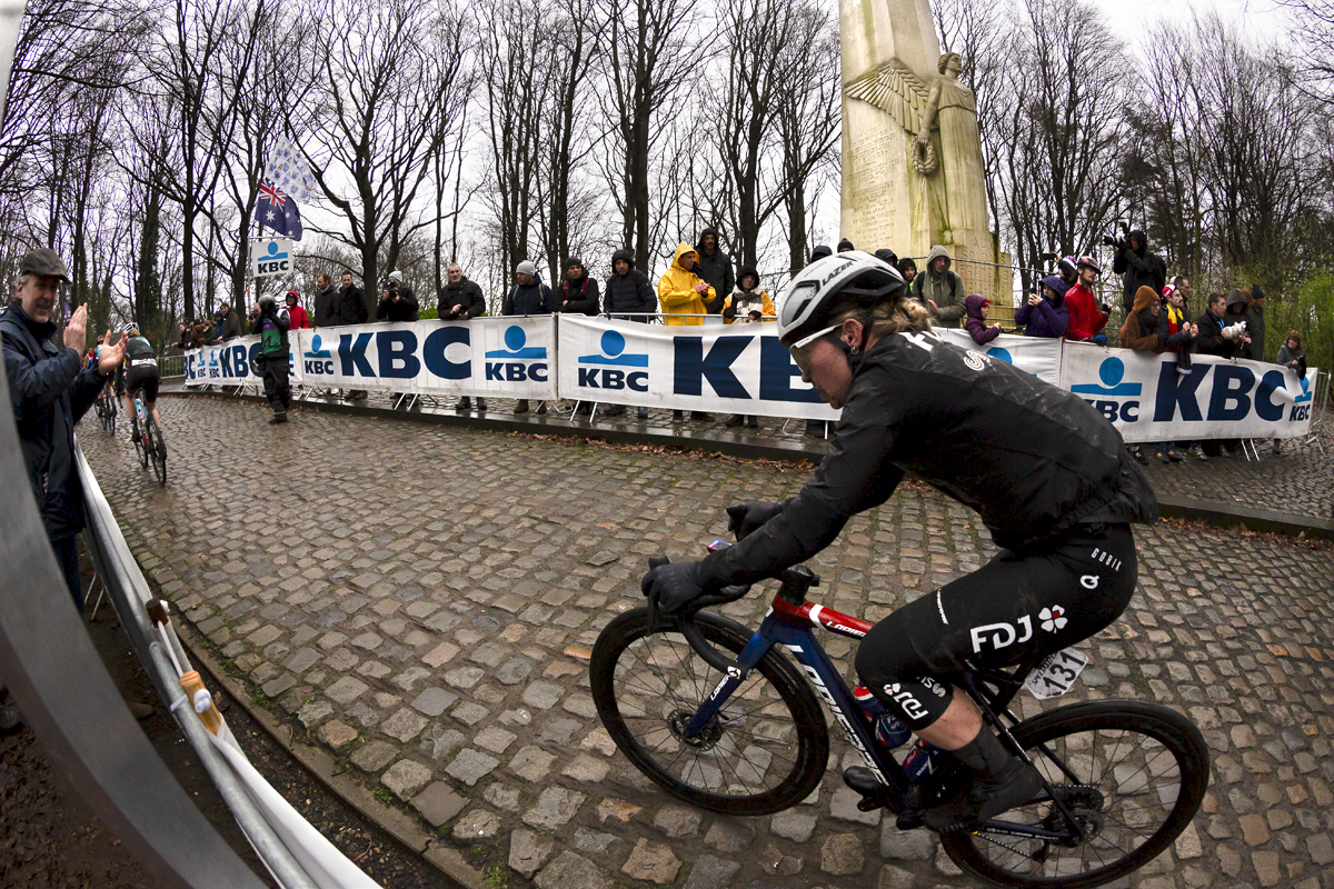 Gent - Wevelgem Vrouwen 2023 - Stine Borgli of Groupama-FDJ ascends past the French Monument or De Engel