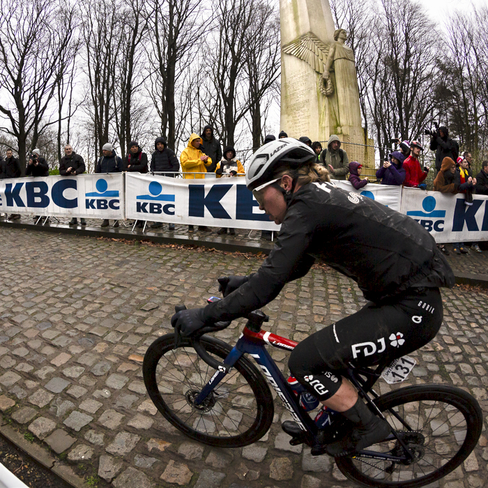 Gent - Wevelgem Vrouwen 2023 - Stine Borgli of Groupama-FDJ ascends past the French Monument or De Engel