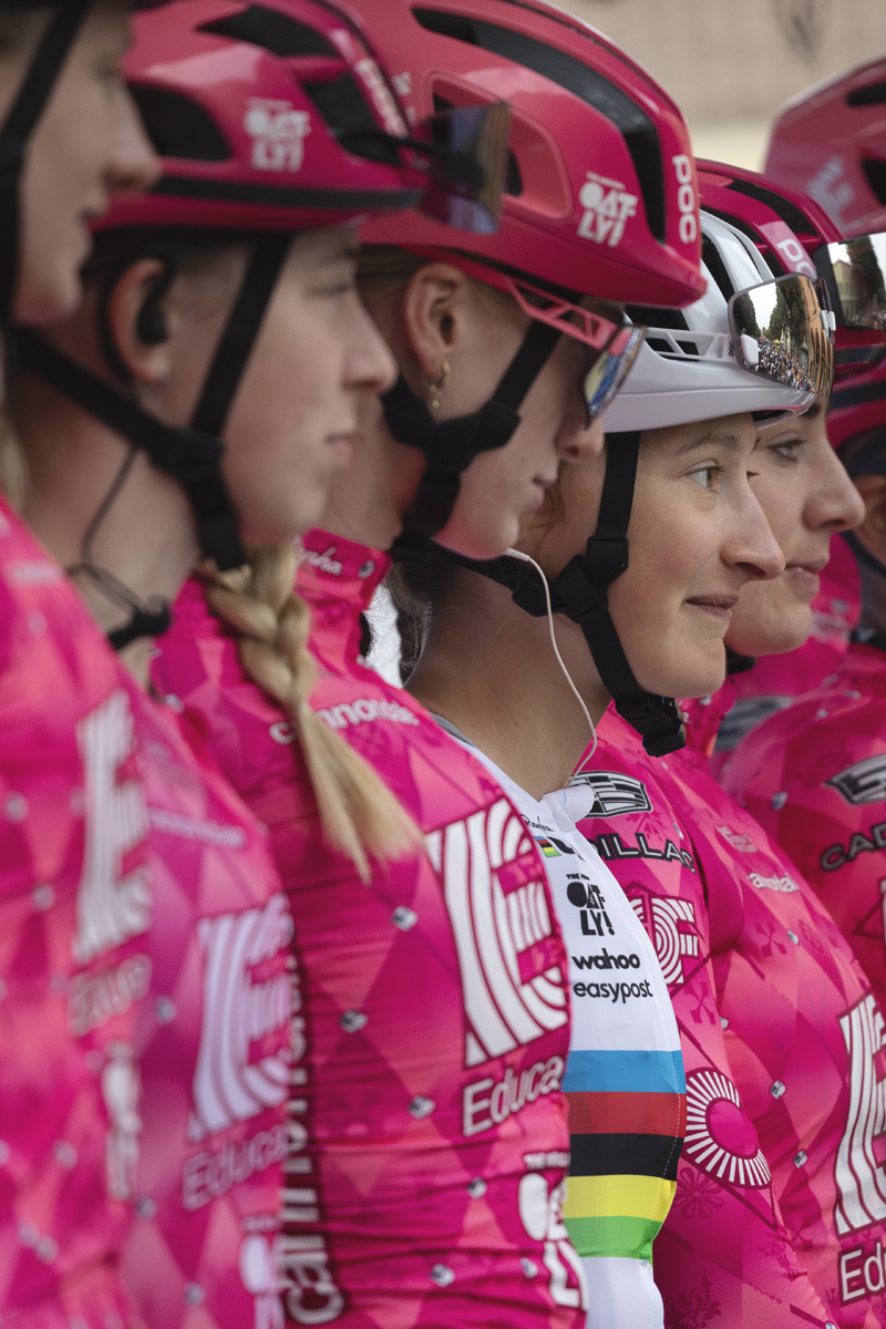 Giro dell'Emilia Internazionale Donne Elite 2025 - Magdeleine Vallieres proudly wears her World Champion’s jersey in a race for the first time as she takes part in the team presentations