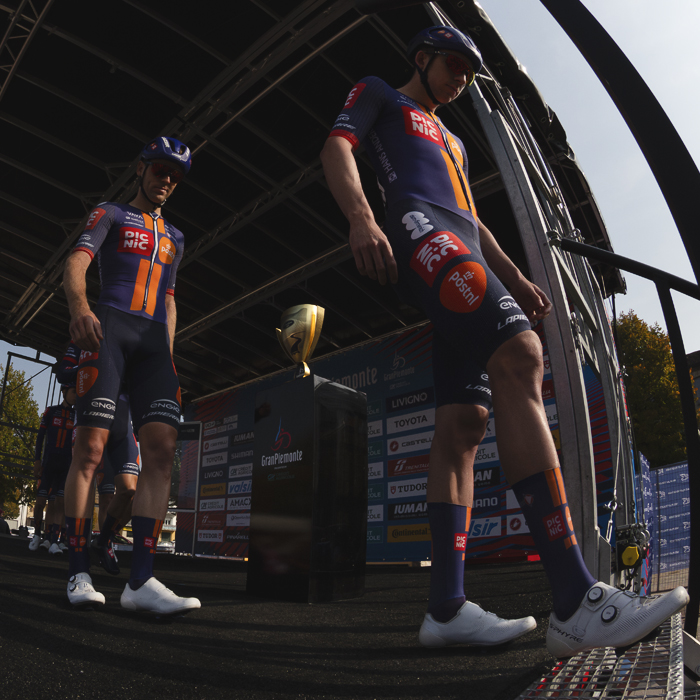 Gran Piemonte 2025 - Team Picnic PostNL leave the podium after being presented to the crowd