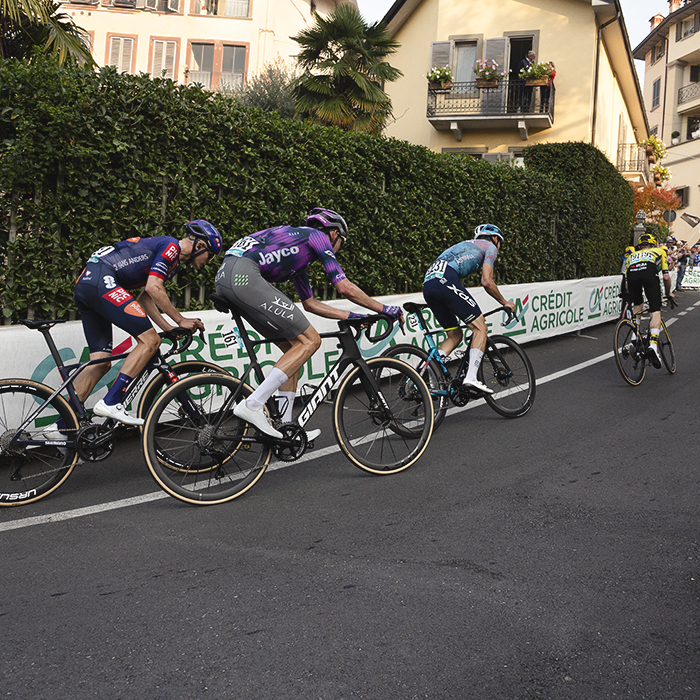 Il Lombardia 2025 - A group of riders tackles the climb in Bergamo