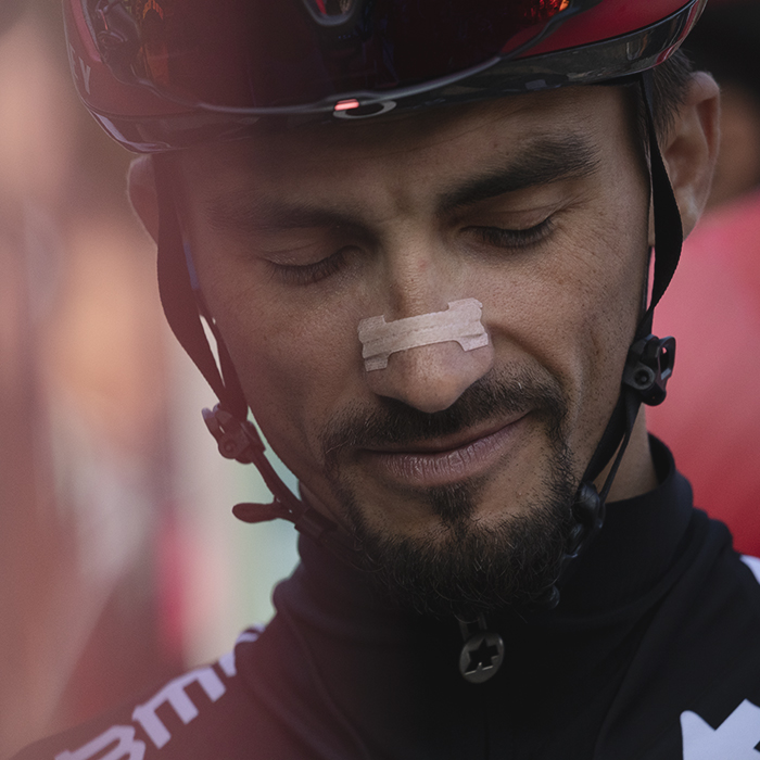 Il Lombardia 2025 - Julian Alaphilippe of Tudor Pro Cycling Team glances downwards before the team presentation