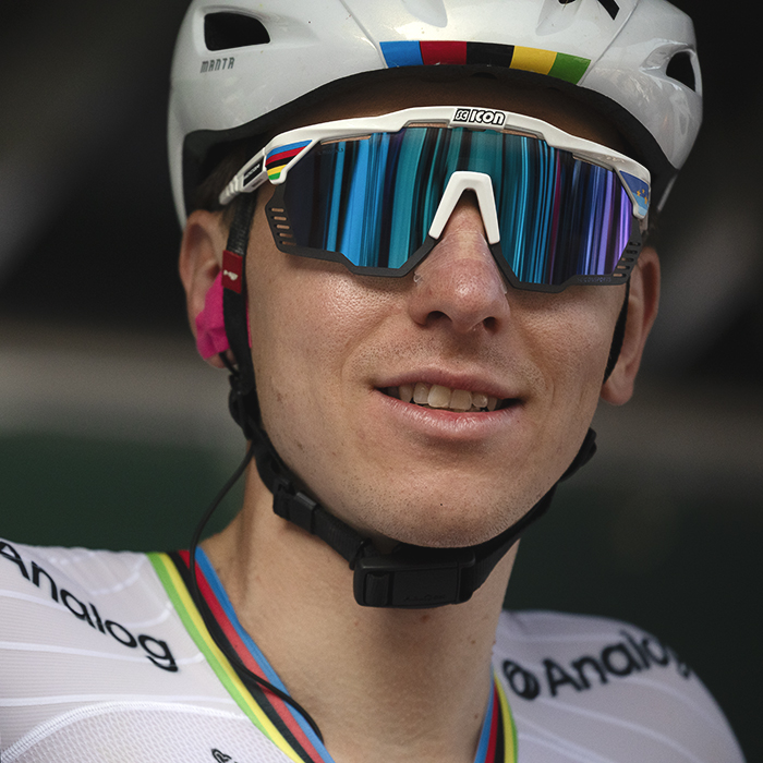 Il Lombardia 2025 - Tadej Pogačar looks at the camera as he takes part in the team presentation