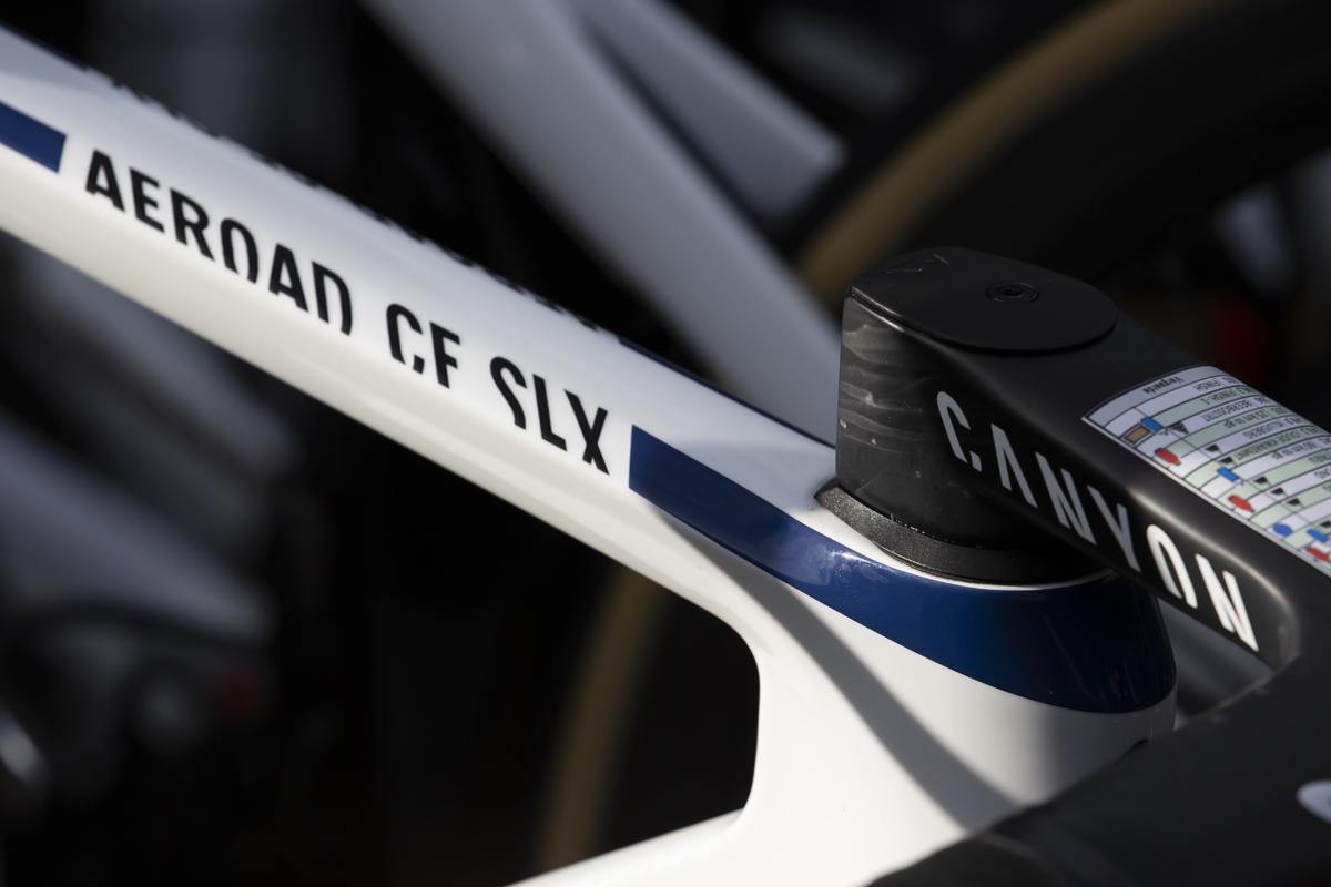 Kuurne Brussel Kuurne 2020 - close up of a white Canyon bike belonging to the Alpecin Fenix team