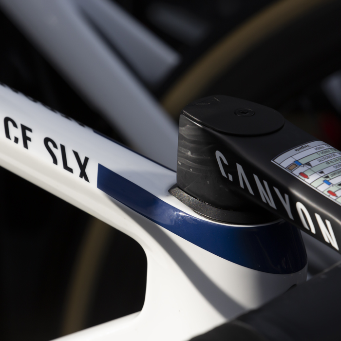 Kuurne Brussel Kuurne 2020 - close up of a white Canyon bike belonging to the Alpecin Fenix team