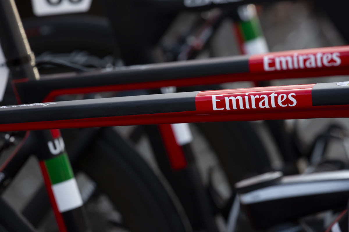 Kuurne Brussel Kuurne 2020 - Close up of a cross bar on a UAE Team Emirates bike