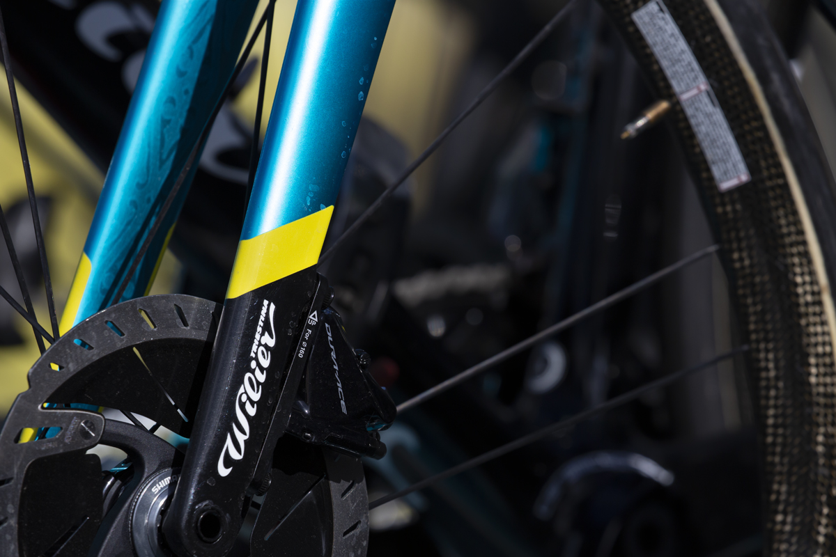 Kuurne Brussel Kuurne 2020 - Close up of Wilier forks on an Astana Pro Team bike