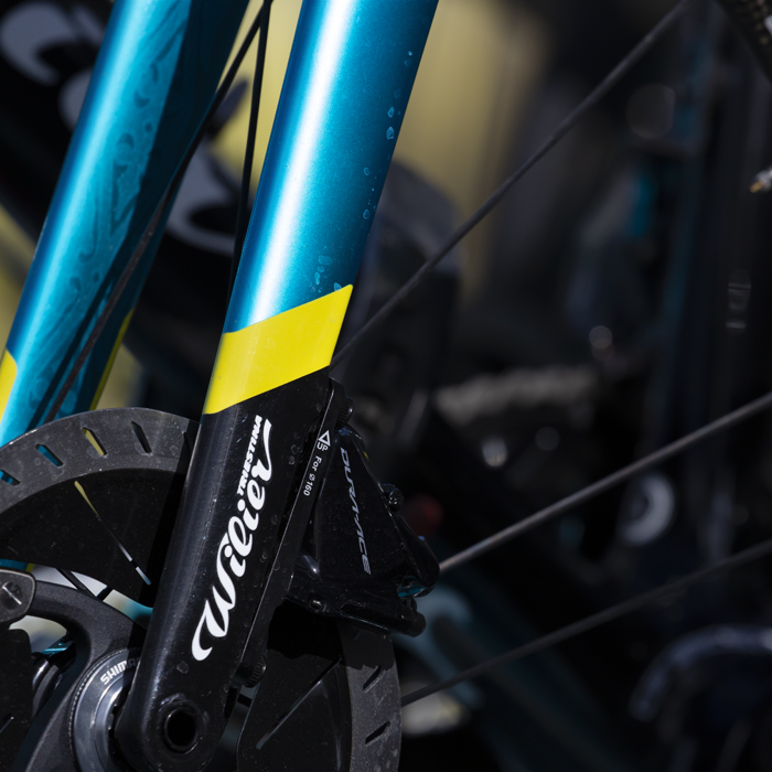 Kuurne Brussel Kuurne 2020 - Close up of Wilier forks on an Astana Pro Team bike