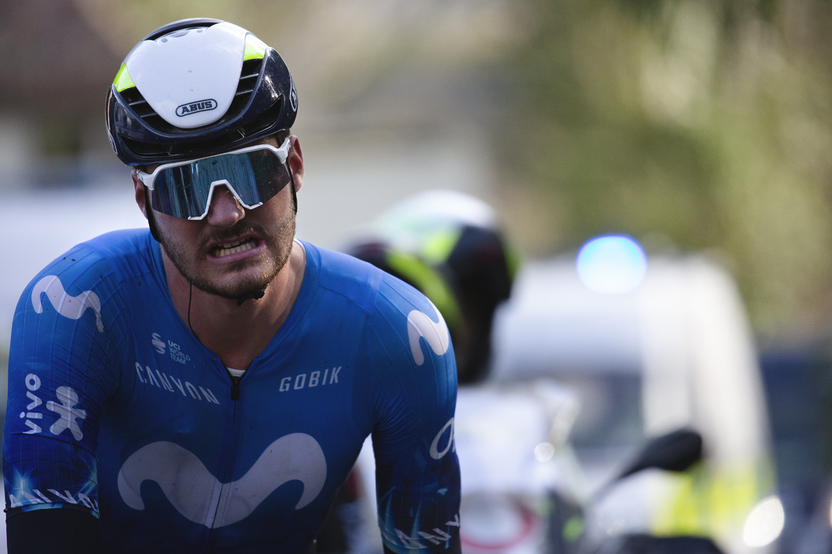 Kuurne Brussel Kuurne 2024 - Manlio Moro - grimaces with effort as he tackles the climb