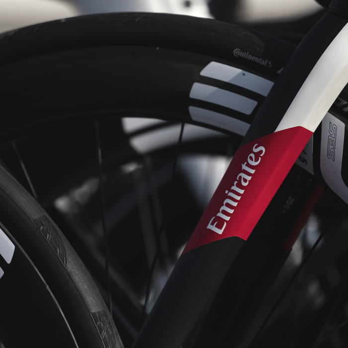 Kuurne Brussel Kuurne 2025 - A close up of a UAE Team Emirates Colnago Enve bike