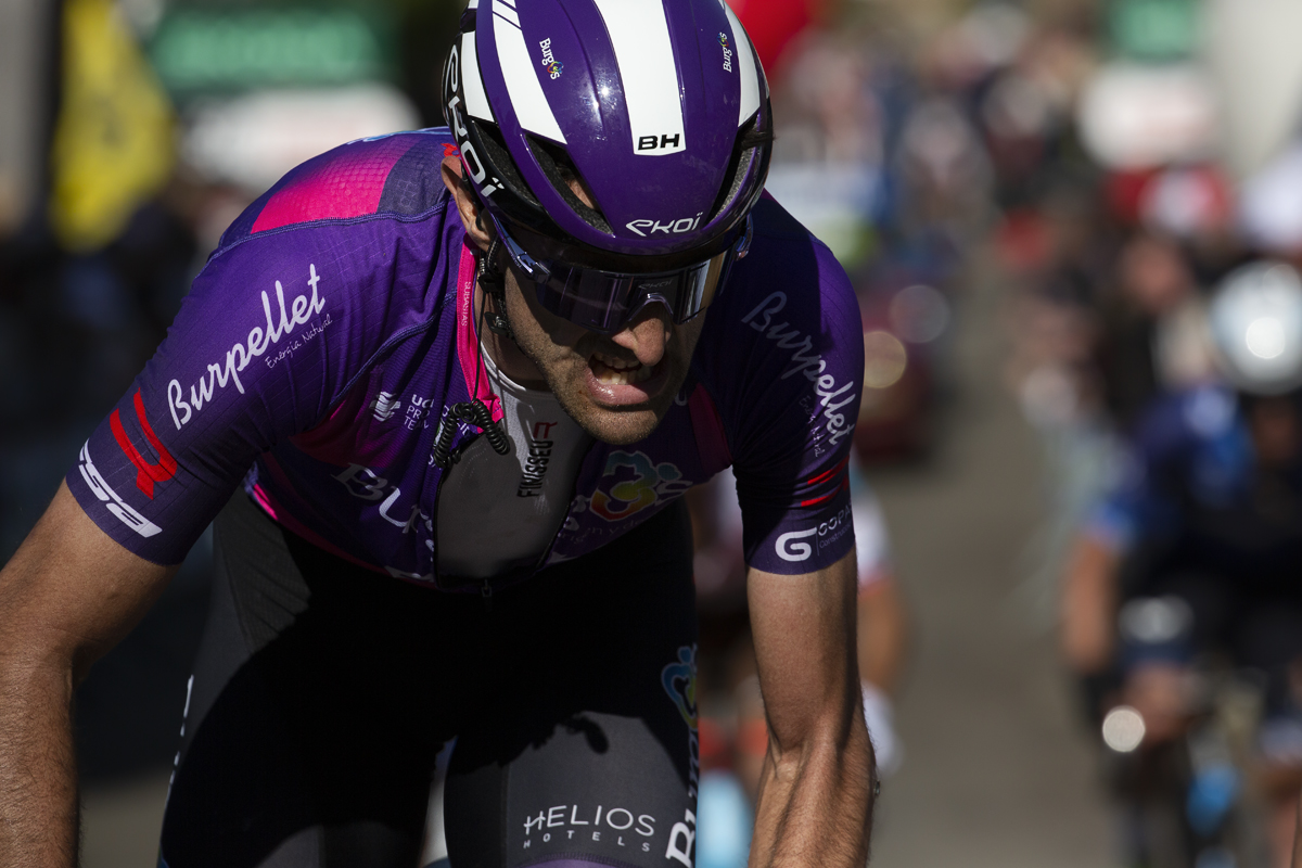 La Flèche Wallonne 2023 - Burgos-BH’s Ander Okamika grimaces with effort as he climbs the Mur de Huy