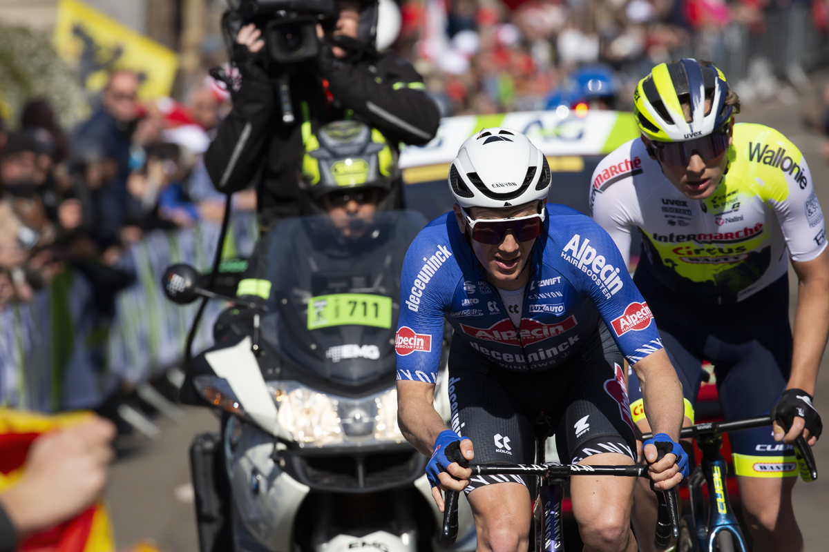 La Flèche Wallonne 2023 - Søren Kragh Andersen of Alpecin-Deceuninck climbs the Mur de Huy