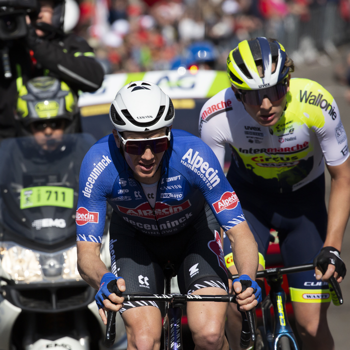 La Flèche Wallonne 2023 - Søren Kragh Andersen of Alpecin-Deceuninck climbs the Mur de Huy