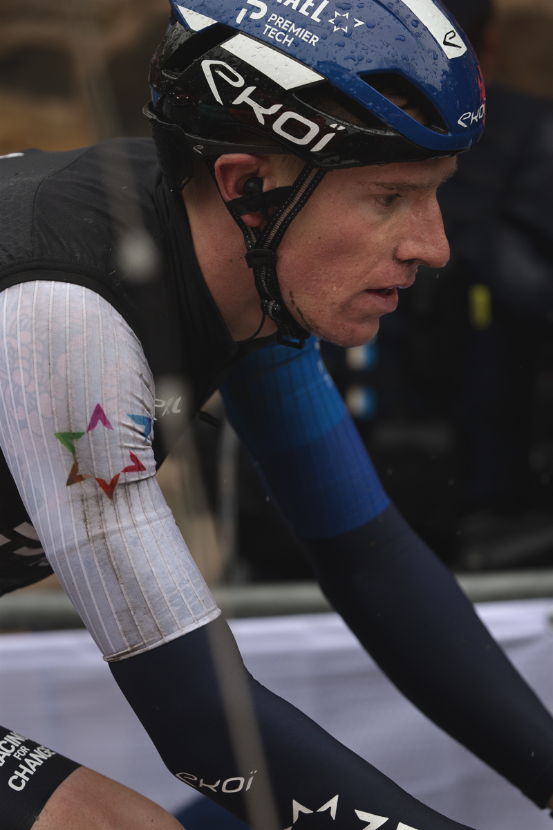 La Flèche Wallonne 2024 - Jake Stewart of Israel - Premier Tech in the wet on the Mur de Huy