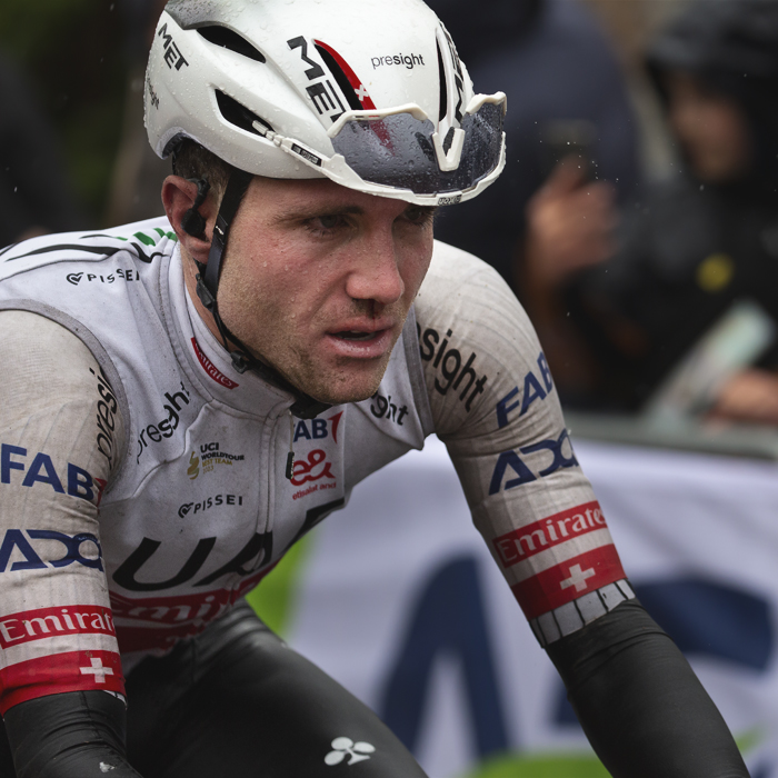 La Flèche Wallonne 2024 - Marc Hirschi  of UAE Team Emirates stares into the distance as he climbs the Mur de Huy