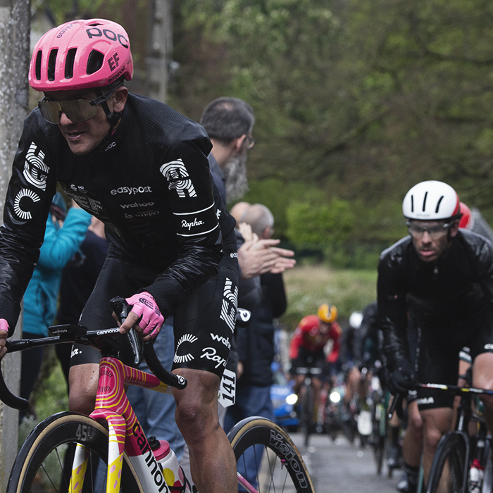 La Flèche Wallonne 2024 - Richard Carapaz of EF Education - EasyPost leads a group of riders up the Mur de Huy