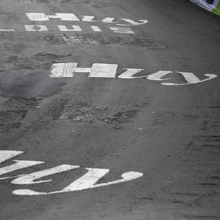 La Flèche Wallonne 2025 - Huy written on the road on Mur de Huy