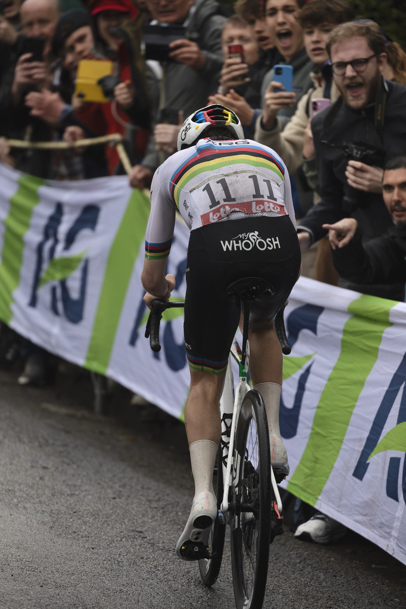 La Flèche Wallonne 2025 - A rear view of Tadej Pogačar during his decisive attack on the Mur de Huy