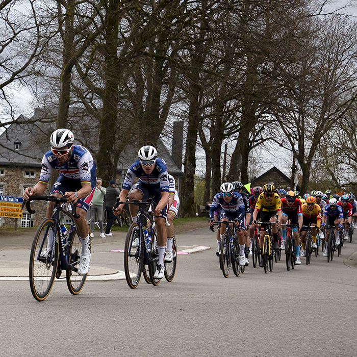 Liège-Bastogne-Liège 2023 - Julian Alaphilippe of Soudal - Quick Step leads a group through Wanne