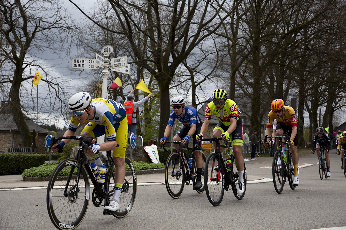 Liège-Bastogne-Liège 2023 - Jenno Berckmoes of Team Flanders - Baloise races through Wanne