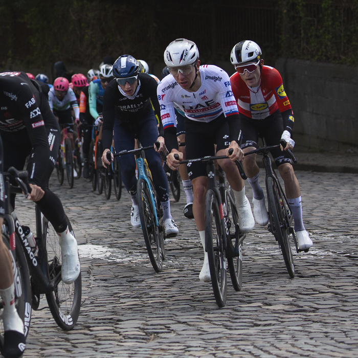 Liège-Bastogne-Liège 2024 - Tadej Pogačar on a cobbled road in Stavelot