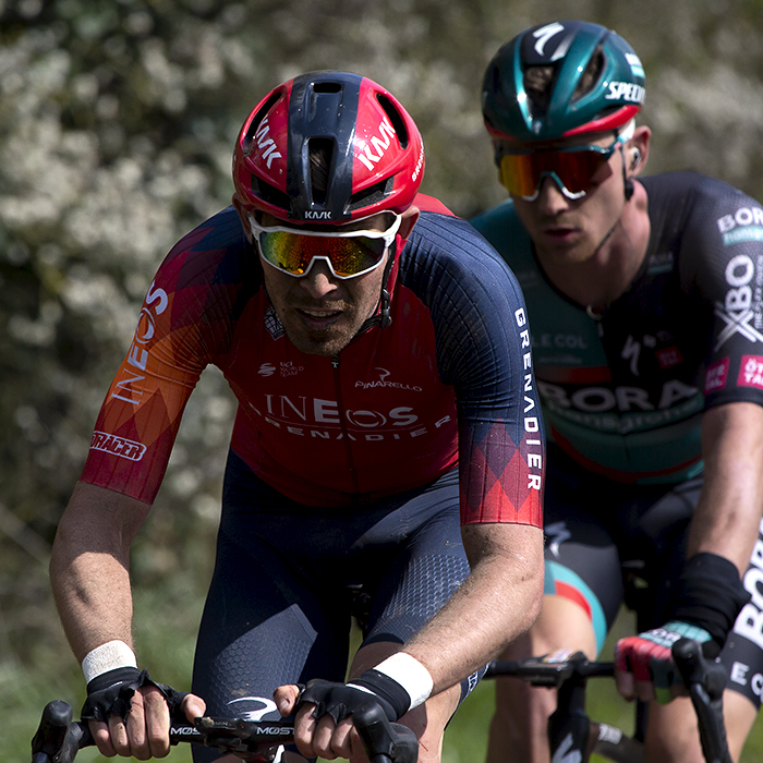 Paris Roubaix 2023 - Luke Rowe from INEOS Grenadiers shows signs of an earlier crash as he tackles the cobbles