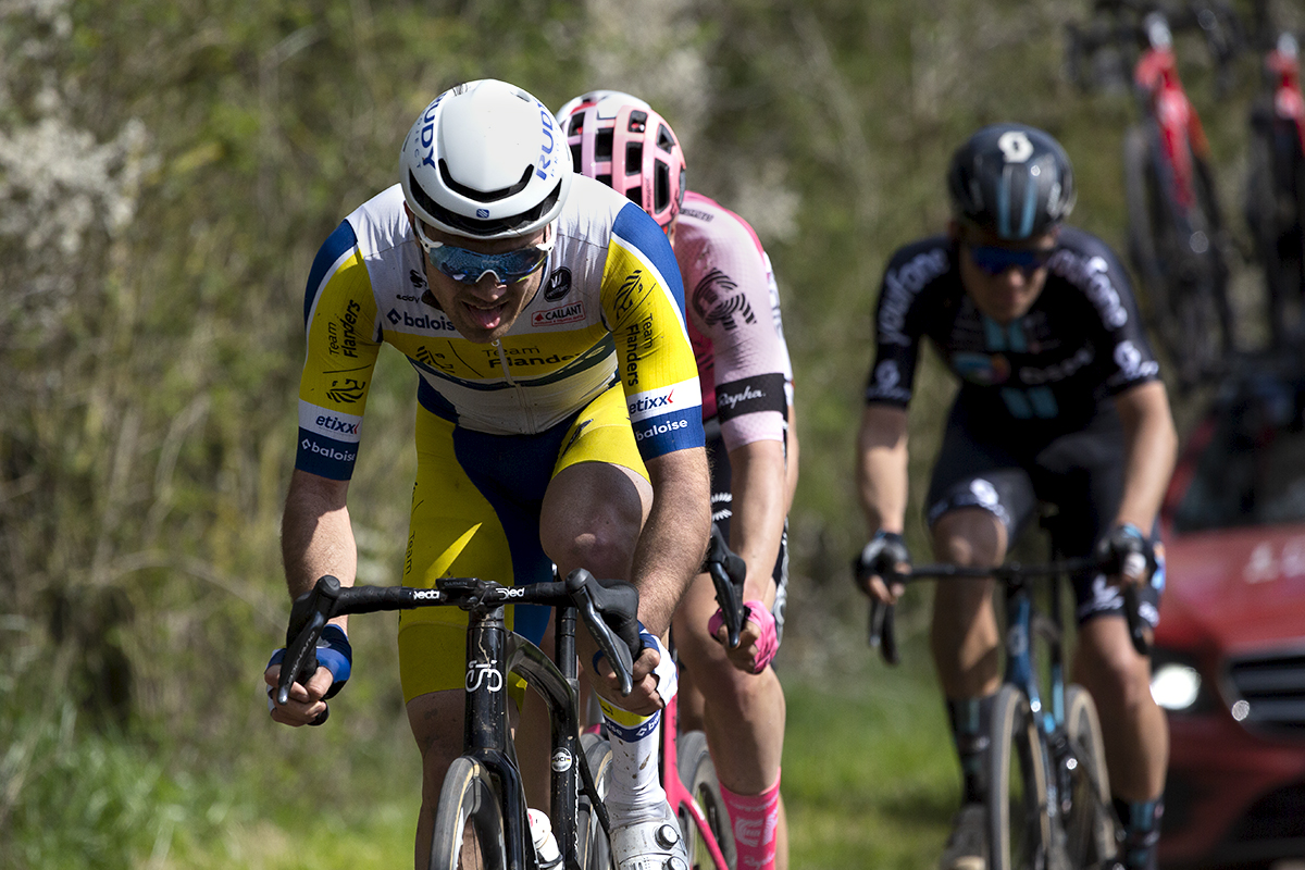 Paris Roubaix 2023 - Ruben Apers of Team Flanders - Baloise with the effort showing on his face as he rides the cobbles