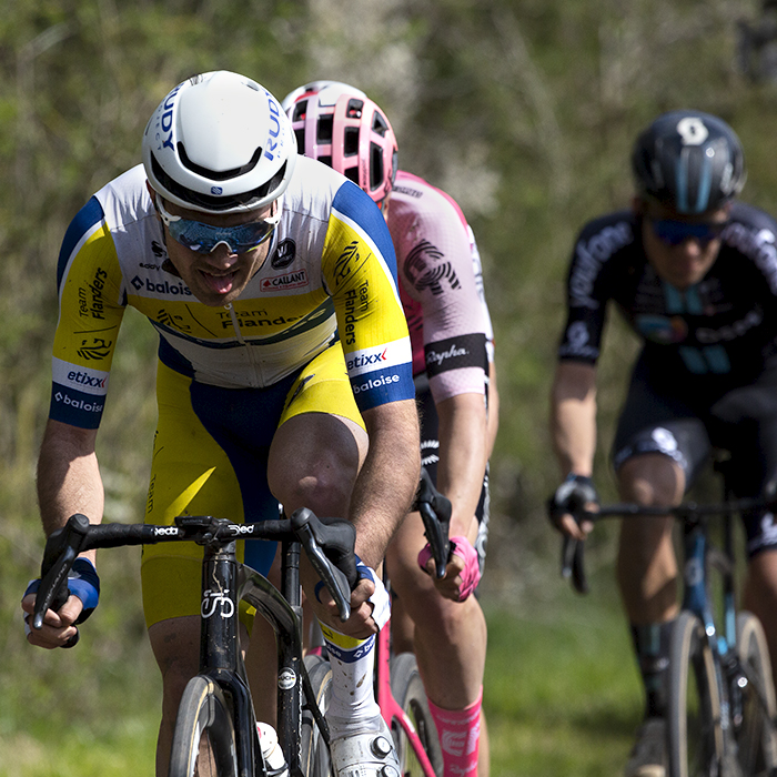 Paris Roubaix 2023 - Ruben Apers of Team Flanders - Baloise with the effort showing on his face as he rides the cobbles