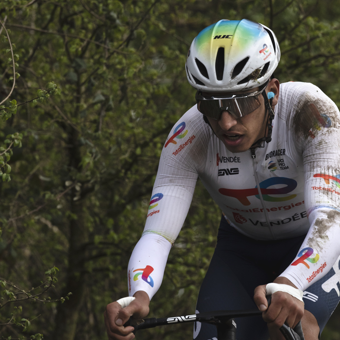 Paris Roubaix 2025 - Rayan Boulahoite his jersey showing signs of a prior crash