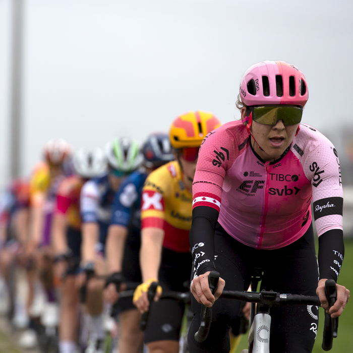 Paris Roubaix Femmes 2023 - EF Education-TIBCO-SVB’s Alison Jackson leads a group of riders