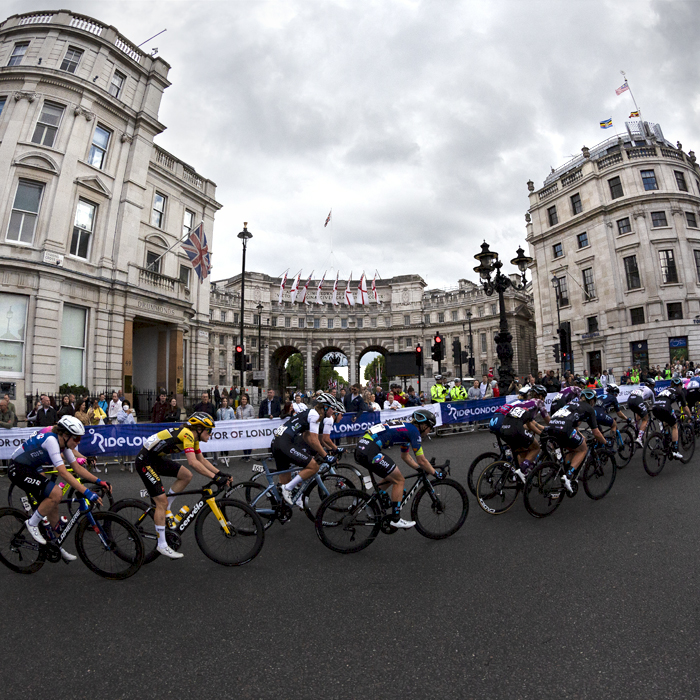 RideLondon Classique 2022 - Riders pass in front of Admiralty Arch in central London