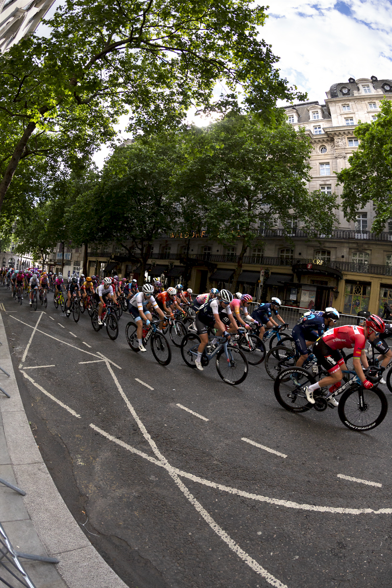 RideLondon Classique 2022 - The riders pass by the Waldorf Hotel