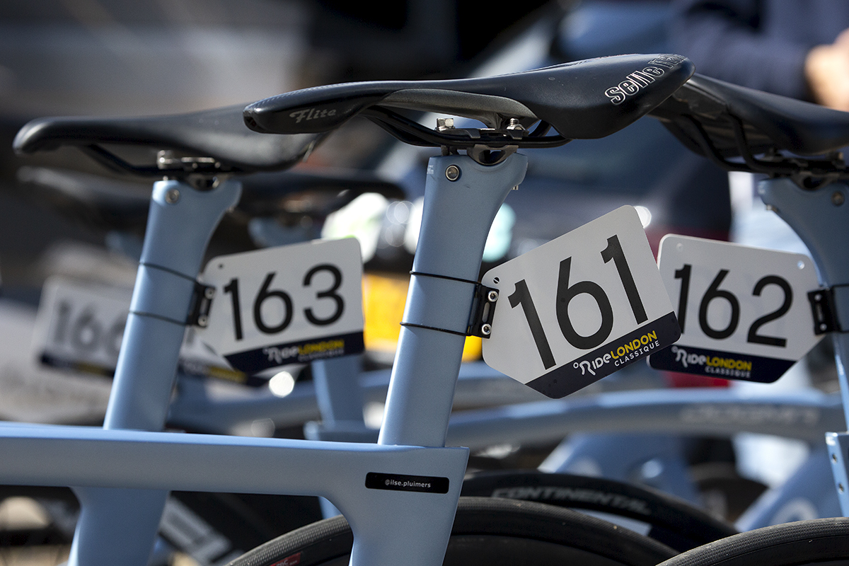 RideLondon Classique 2022 - AG Insurance - NXTG Team bikes set out before the race