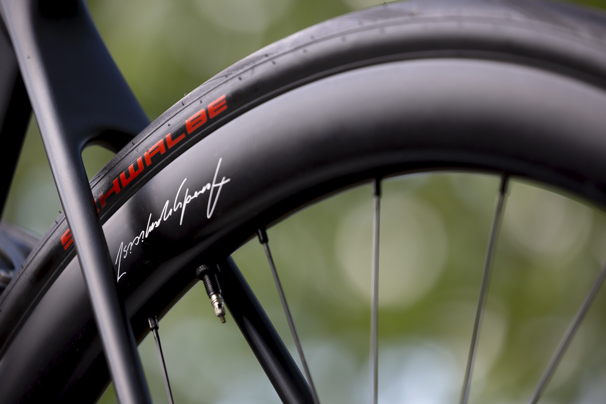 RideLondon Classique 2022 - Close up of a Schwalbe wheel