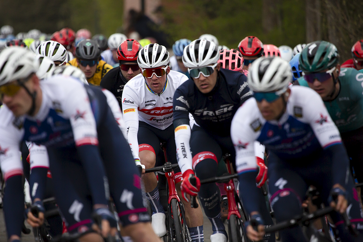 Ronde van Vlaanderen 2022 - Mads Pedersen of Trek - Segafredo in the peloton on Lippenhovestraat